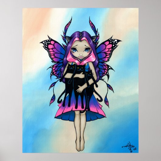 マイスリーズ猫ちゃん妖精ブラックキャットアートプリント ポスター (正面)