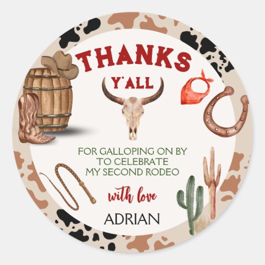 マイセカンドロデオパーティーカウボーイ誕生日 ラウンドシール (正面)