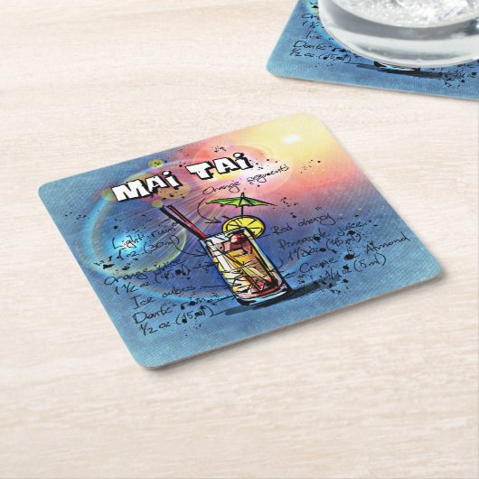 マイタイカクテル(12#4ドリンクレシピセット) スクエアペーパーコースター (アングル)