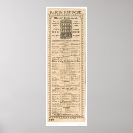 マイナーズレストランメニュー(1083A) ポスター (正面)