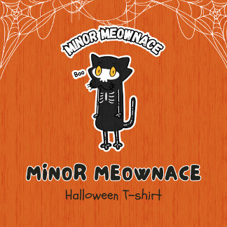 マイナー・ミョウネイス・ブー 怖可愛いスケルトン猫 ハロウィン Tシャツ