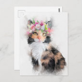 マイニングキャットフラワークラウンポートレート ポストカード (正面/裏面)