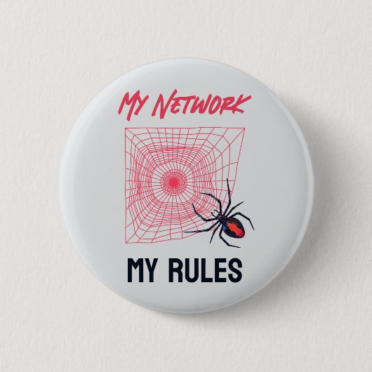 マイネットワーク、ルールおもしろいIT 缶バッジ (正面)