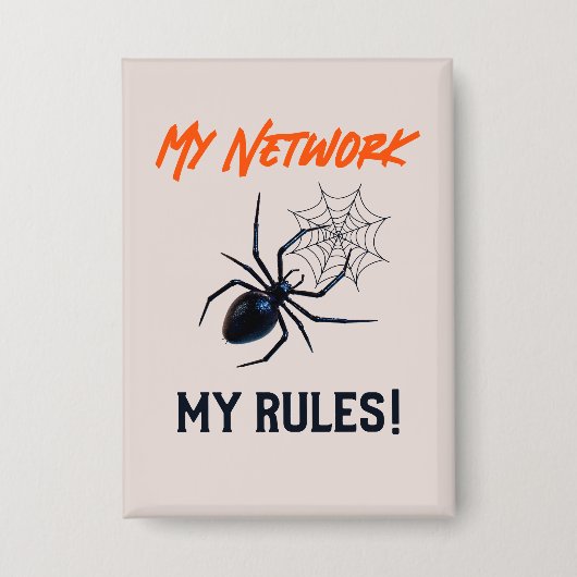 マイネットワーク、ルールおもしろいIT 缶バッジ (正面)