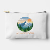 マイハッピープレイスグリーンオレンジマウンテンイラストレーション アクセサリーポーチ (正面)