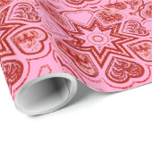 'マイハート'ピンク&レッドラッピング紙 ラッピングペーパー (ロールコーナー)