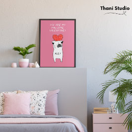 マイパウソールバレンタインキュートパグ&赤いハートピンク フォトプリント           