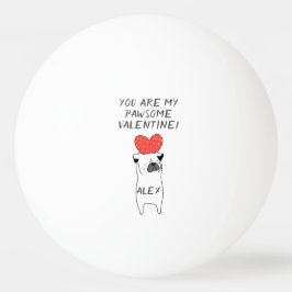 マイパウソールバレンタインキュートパグ&赤いハートホワイト 卓球ボール