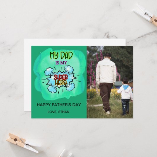 マイパパはマイスーパーヒーロー – 父の日の写真カード カード (正面/裏面インサイチュ)
