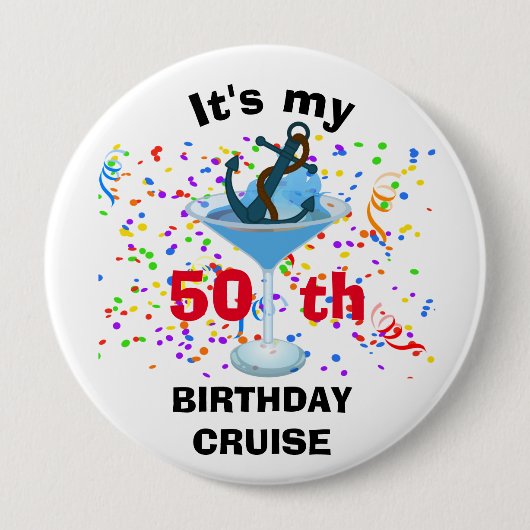 マイパーソナライズされた誕生日クルーズカクテルいかり 缶バッジ (正面)