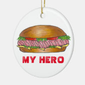 マイヒーローおもしろいグルメサブサブサブサブマリンサンドイッチホテル セラミックオーナメント (左)