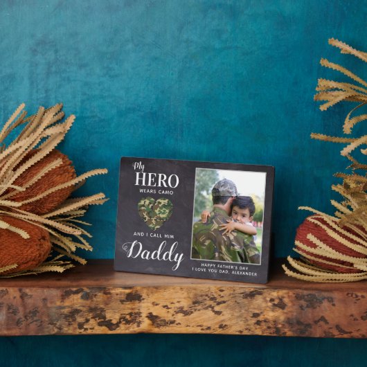 マイヒーローカーズ迷彩柄軍隊パパパーソナライズされた写真 フォトプラーク (側面)