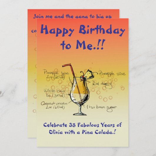 マイピナコラダバースデーパーティーの招待 招待状 (正面/裏面)