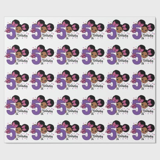 マイファイブ誕生日ブラックガールグリッタープリンセスデザイン ラッピングペーパー (フラット)