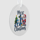 マイファーストクリスマスブルー男の赤ちゃんクリスマス雪だるま オーナメント (正面)