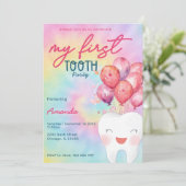 マイファーストティースパーティー絞り染めバルーンガーリー 招待状 (スタンド正面)