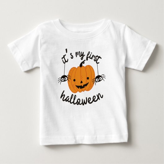 マイファーストハロウィーンハッピーオレンジカボチャ男の赤ちゃん ベビーTシャツ (正面)