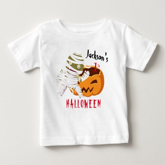 マイファーストハロウィーンパンプキン幽霊 パーソナライズされた ベビーTシャツ (正面)