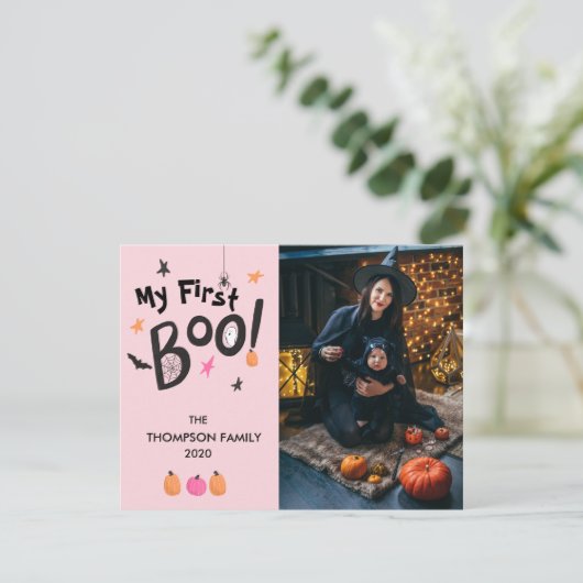 マイファーストピンクブーハロウィーンベビーパステルホリデー シーズンカード (スタンド正面)