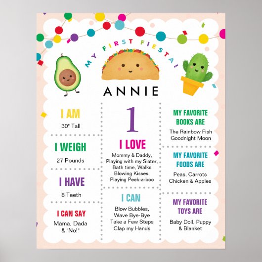 マイファーストフィエスタ誕生日ガール1歳サイン ポスター (正面)