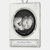 マイファーストメリーリトルクリスマスサークルタイポグラフィ シルバープレートバナーオーナメント (左)