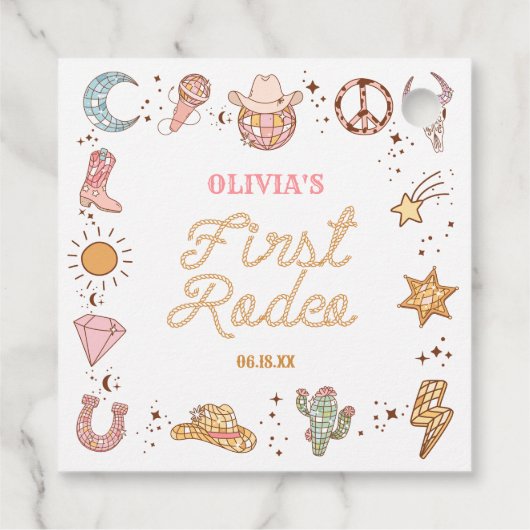 マイファーストロデオディスコ女性のカーボーイ1st誕生日パーティー フェイバータグ (裏面)