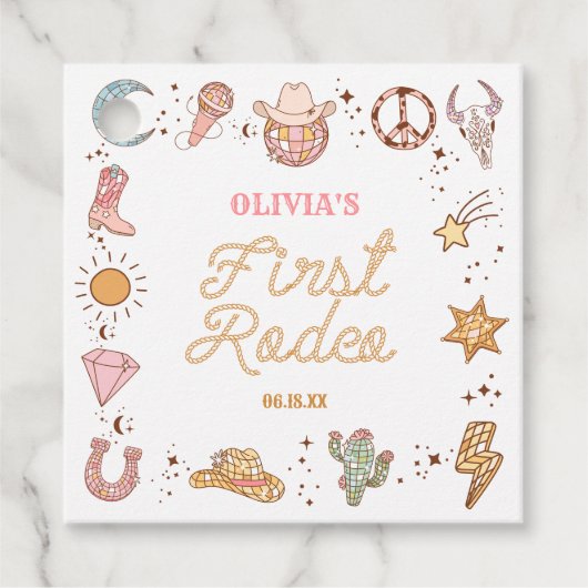 マイファーストロデオディスコ女性のカーボーイ1st誕生日パーティー フェイバータグ (正面)