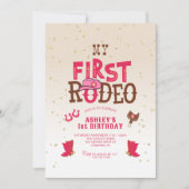 マイファーストロデオ女性のカーボーイクリーム1st誕生日 招待状 (正面)