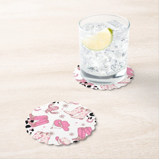 マイファーストロデオ女性のカーボーイピンク誕生日パーティー ペーパーコースター (インサイチュ)