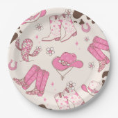 マイファーストロデオ女性のカーボーイピンク誕生日パーティー ペーパープレート (正面)