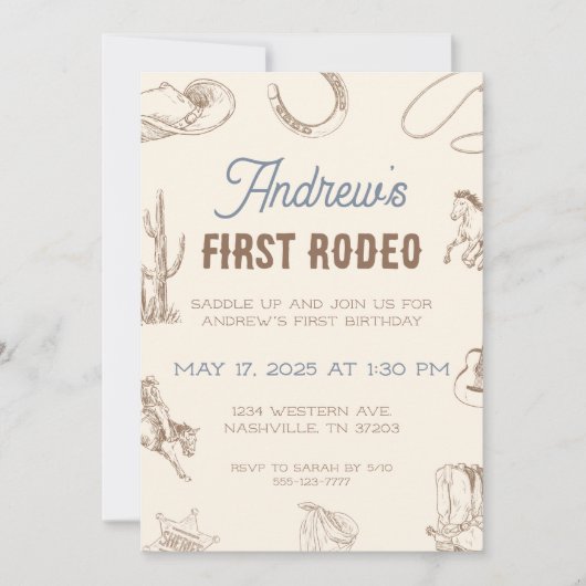 マイファーストロデオ1st誕生日招待状ニュートラル 招待状 (正面)