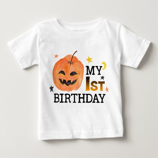 マイファースト誕生日パンプキンハロウィーン秋秋 ベビーTシャツ (正面)