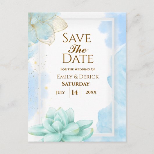 マイブルースウィートアート結婚式招待状 ポストカード (正面)