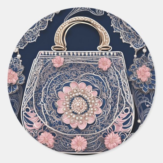 マイブルーハンドバッグAIアート ラウンドシール (正面)