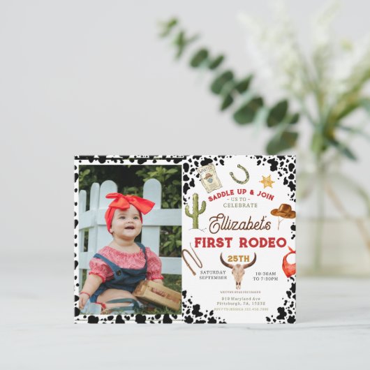 マイベイビーの初めてのカウボーイ  写真 1歳の誕生日 ポストカード (スタンド正面)