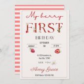 マイベリーファースト誕生日かわいいイチゴ 招待状 (正面/裏面)