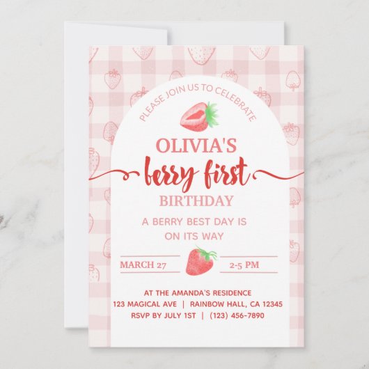 マイベリーファースト誕生日イチゴ果実 招待状 (正面)