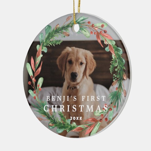 マイペットの初めてのクリスマスリース写真 セラミックオーナメント (左)