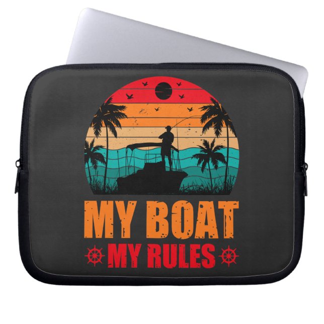 マイボートマイルール魚釣り愛好家サンセットヴィンテージ ラップトップスリーブ (正面)