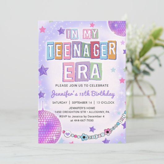 マイマイ10代の若者エラパープルディスコ誕生日 招待状 (スタンド正面)