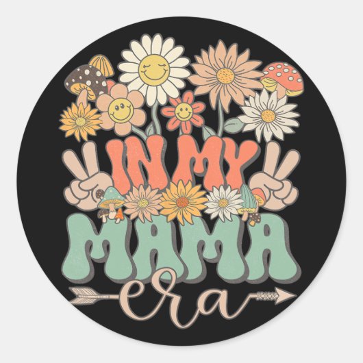 マイママエラフローラヒッピーGroovyレトロデイジーモテ ラウンドシール (正面)