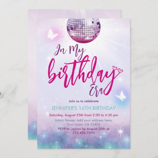 マイミュージック誕生日エラパープル&ブルーミュージック誕生日 招待状 (正面/裏面)