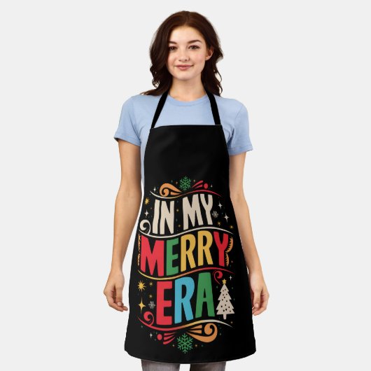 マイメリーエラクリスマスクリスマスクリスマスホリデーファミリー エプロン (着用した状態)