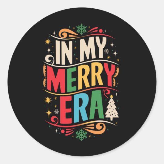 マイメリーエラクリスマスクリスマスクリスマスホリデーファミリー ラウンドシール (正面)