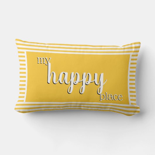 マイモダンハッピープレイスタイポグラフィイエローストライプ ランバークッション (裏面)