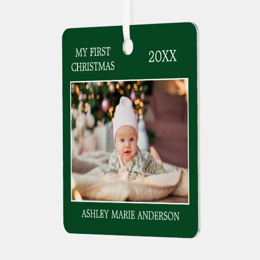 マイモダン初めてのクリスマスベビーフォトグリーン メタルオーナメント (正面左)
