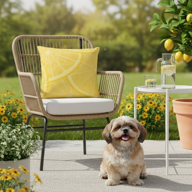 マイヤーレモンスライスイエローアウトドア装飾用クッション アウトドアクッション (Lemon outdoor pillow.)