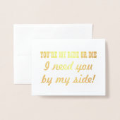 マイライドまたはダイス | 花嫁おもしろいのメイドまたはメイド・オブ・オーナー(花嫁付き添い人) 箔カード (封筒付き正面)