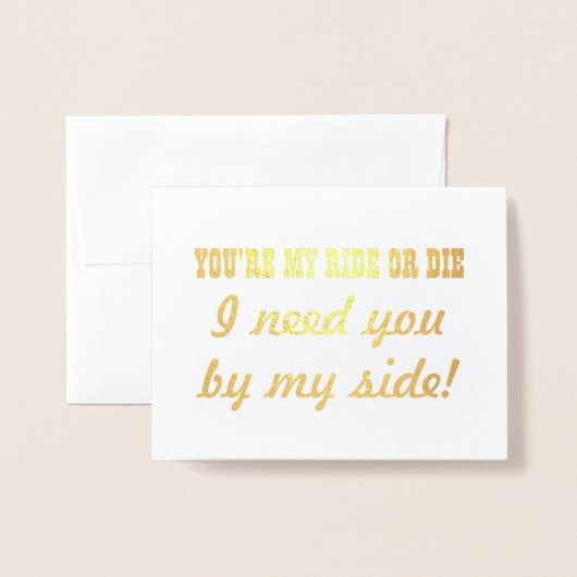 マイライドまたはダイス | 花嫁おもしろいのメイドまたはメイド・オブ・オーナー(花嫁付き添い人) 箔カード (封筒付き正面)