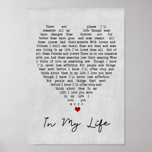 マイライフグレーハートソングリリックウォールアートプリント ポスター (正面)